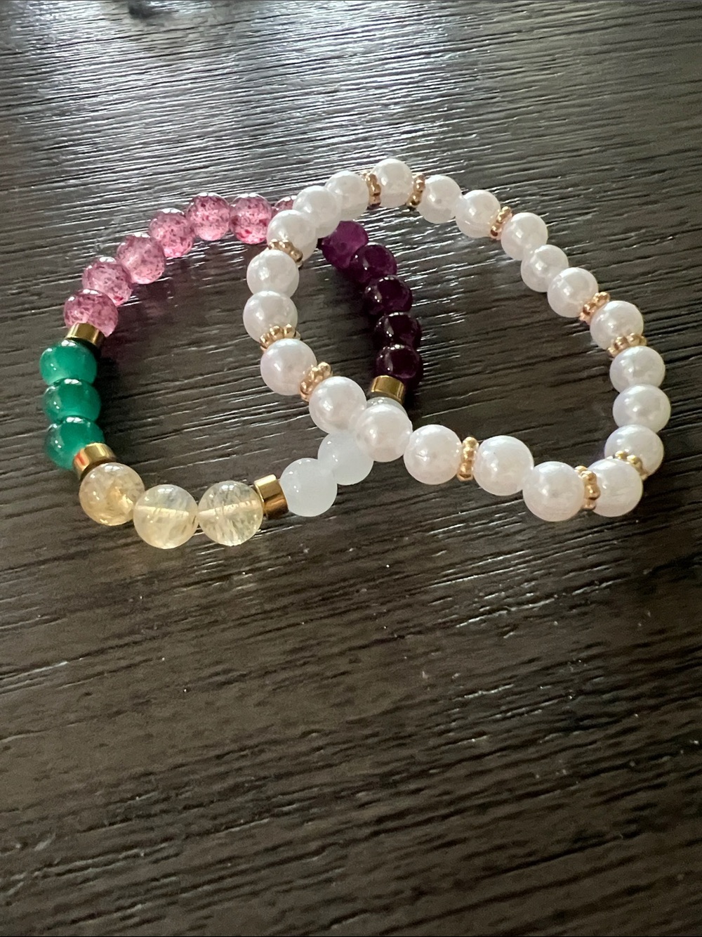 Multicolor Beaded Bracelet Set White, Pink, Green, Purple